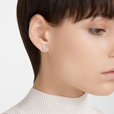 Constella stud earrings, Round cut, White, Rose gold-tone plated - Swarovski, 5638801