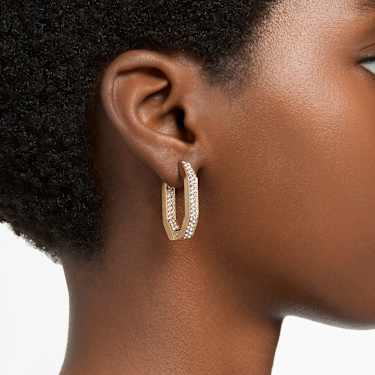 Anneaux d'oreilles Dextera, Forme octogonale, Medium, Blanches, Placage de ton or - Swarovski, 5639098