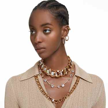 Orecchini a cerchio Dextera, Forma ottagonale, Medi, Bianchi, Placcato color oro - Swarovski, 5639098