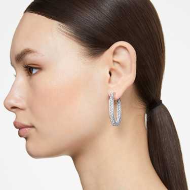 Dextera hoop earrings, Octagon shape, Large, White, Rhodium plated