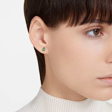 Stilla 耳钉, 梨形切割, 绿色, 镀金色调 - Swarovski, 5639120