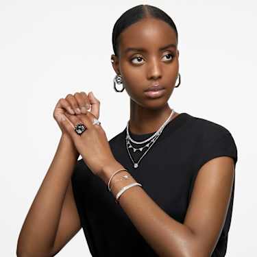 Obročasta zapestnica Dextera, Osemkotna oblika, Bela, Prevleka iz rodija - Swarovski, 5639200
