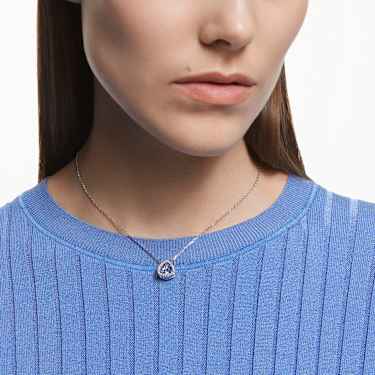 Una necklace, Trilliant cut, Blue, Rhodium plated - Swarovski, 5640290