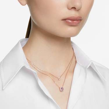 Una layered necklace Octagon cut Purple Rose gold tone plated Swarovski