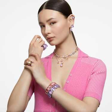 Večslojna verižica Una, Osmerokotni rez, Vijoličasta, Prevleka rožnato zlatega odtenka - Swarovski, 5640558