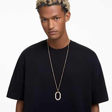 Dextera pendant, Octagon shape, Medium, White, Gold-tone plated - Swarovski, 5642387