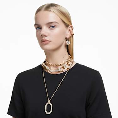 Dextera pendant, Octagon shape, Medium, White, Gold-tone plated - Swarovski, 5642387