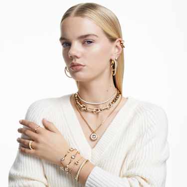 Stilla 耳釘, 圓形切割, 白色, 鍍金色色調 - Swarovski, 5642595