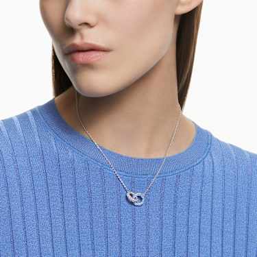 Dextera necklace, Pavé, Intertwined circles, Blue, Rhodium plated - Swarovski, 5642883