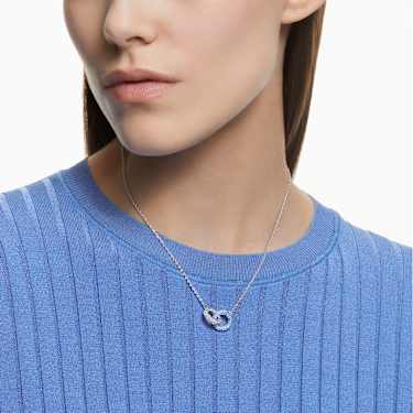 Dextera necklace, Pavé, Intertwined circles, Blue, Rhodium plated by SWAROVSKI