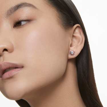 Pendientes de botón Idyllia, Tallas mixtas, Sol, Rosas, Baño de rodio - Swarovski, 5642962
