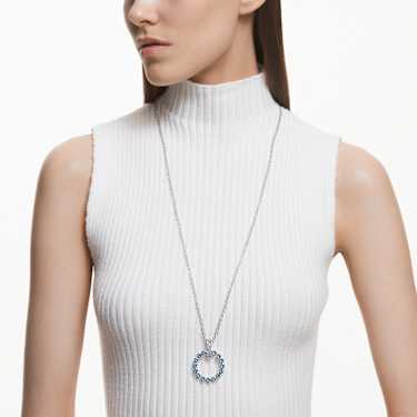 Exalta pendant Round cut Extra long Blue Rhodium plated