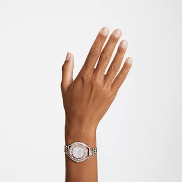 Zegarek Crystalline Aura, Swiss Made, Metalowa bransoleta, W odcieniu różowego złota, Wykończenie z różnobarwnych metali - Swarovski, 5644075