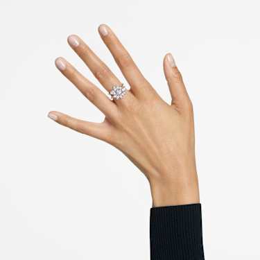 Pierścionek koktajlowy Gema, Szlify różnorodne, Kwiat, Biały, Powłoka z rodu - Swarovski, 5644662
