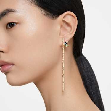 Dellium drop earrings, Asymmetrical design, Bamboo, Green, Gold-tone plated - Swarovski, 5645372