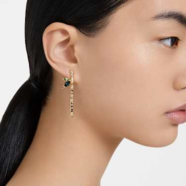 Dellium drop earrings, Asymmetrical design, Bamboo, Green, Gold-tone plated - Swarovski, 5645372