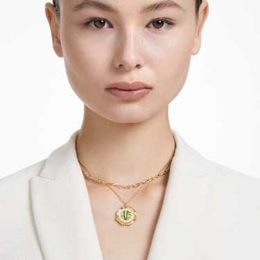 Dellium Halskette, Bambus, Grün, Goldlegierungsschicht - Swarovski, 5645388
