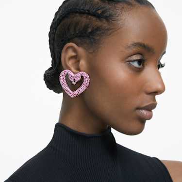 Sublima clip earrings, Heart, Large, Purple, Rhodium plated - Swarovski, 5646573