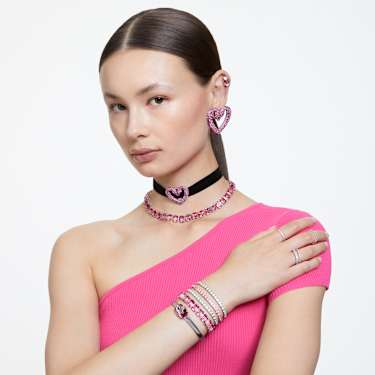 Una clip earrings, Heart, Large, Purple, Rhodium plated - Swarovski, 5646573