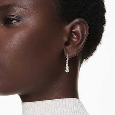 Stilla hoop earrings, Round cut, Green, Rhodium plated - Swarovski, 5646718
