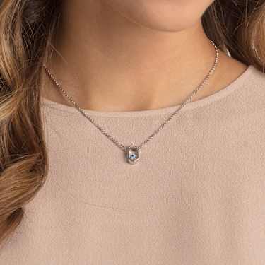 Colier Una, Tăietură rotundă, Formă ovală, Albastru, Placat cu rodiu - Swarovski, 5646731