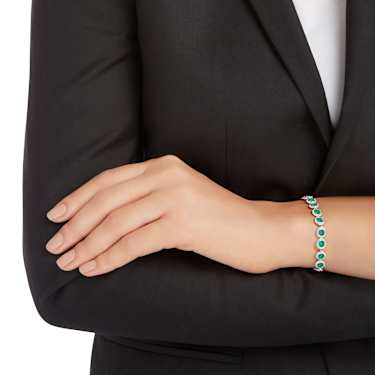 Una Angelic bracelet, Round cut, Pavé, Medium, Green, Rhodium