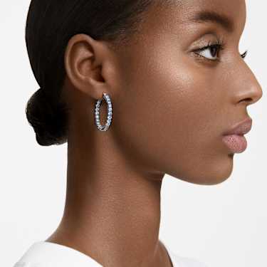 Anneaux d'oreilles Matrix, Coupe ronde, Bleues, Métal rhodié - Swarovski, 5647446