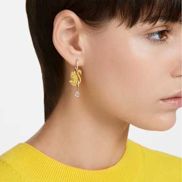 Swan drop earrings, Swan, Yellow, Gold-tone plated by SWAROVSKI