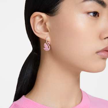 Swan Drop-Ohrhänger, Schwan, Rosa, Roségold-Legierungsschicht - Swarovski, 5647544