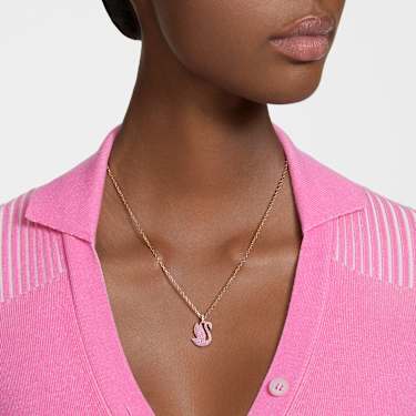 Swan pendant, Swan, Medium, Pink, Rose gold-tone plated - Swarovski, 5647552