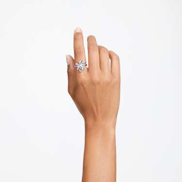 แหวนค็อกเทล Hyperbola, โบว์, ขาว, เคลือบโรเดียม - Swarovski, 5647560