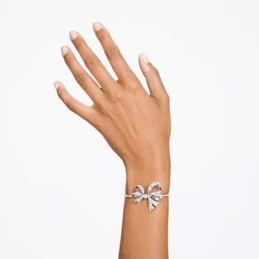 Bracciale rigido Hyperbola, Fiocco, Bianco, Placcato rodio - Swarovski, 5647563
