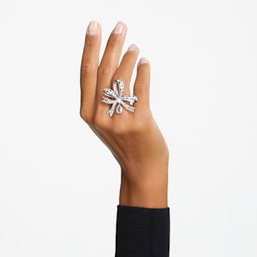 Hyperbola cocktail ring, Bow, Large, White, Rhodium plated by SWAROVSKI