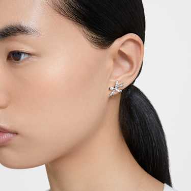 Clous d'oreilles Hyperbola, Nœud, Petites, Blanches, Métal rhodié - Swarovski, 5647579