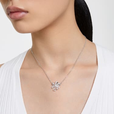 Volta necklace, Bow, Small, White, Rhodium plated - Swarovski, 5647583