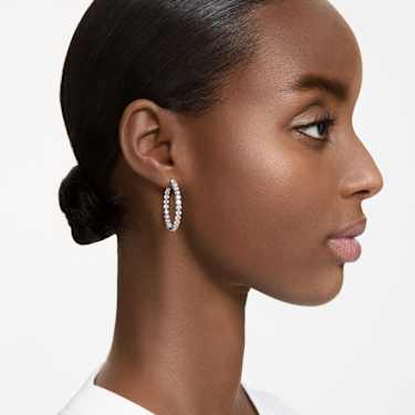 Anneaux d'oreilles Matrix, Taille ronde, Blanches, Métal rhodié - Swarovski, 5647715