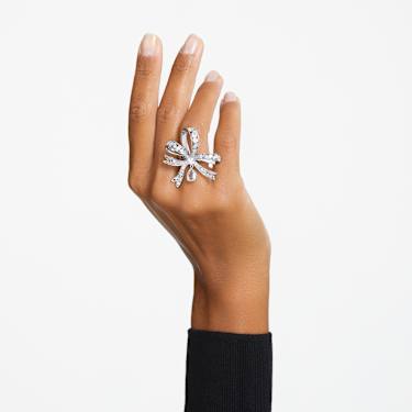 Hyperbola Cocktailring, Schleife, Groß, Weiß, Rhodiniert - Swarovski, 5647731