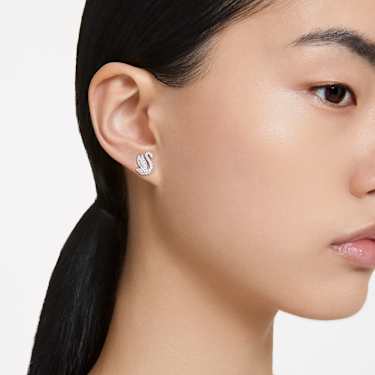 Swan 스터드 이어링, 스완, 화이트, 로듐 플래팅 - Swarovski, 5647873