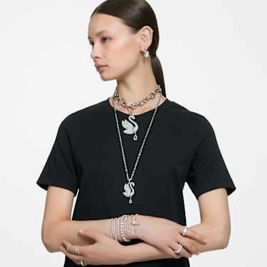 Swan 스터드 이어링, 스완, 화이트, 로듐 플래팅 - Swarovski, 5647873