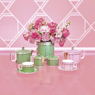 Signum teacup with saucer, Porcelain, Green - Swarovski, 5648532