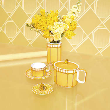Signum teacup with saucer, Porcelain, Yellow - Swarovski, 5648536