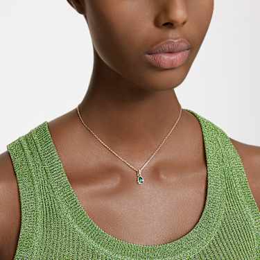 Chroma pendant Pear cut Green Gold tone plated Swarovski