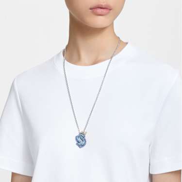 Pop Swan 链坠, 天鹅, 长款, 蓝色, 镀铑 - Swarovski, 5649194