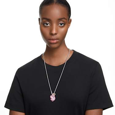 Swan pendant, Swan, Long, Pink, Rhodium plated - Swarovski, 5649195
