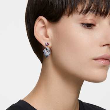 Swarovski Swan drop earrings Swan Blue Gold tone plated