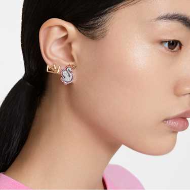 Swan stud earrings Set 3 Swan Pink Gold tone plated