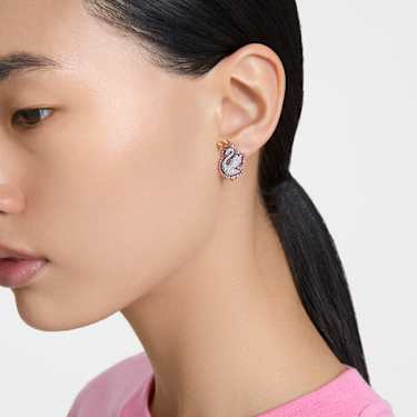 Swan stud earrings Set 3 Swan Pink Gold tone plated Swarovski