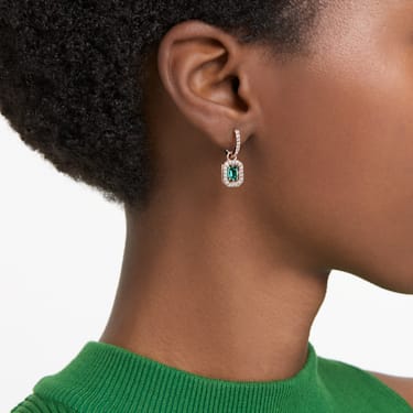 Millenia drop earrings, Octagon cut, Green, Rose gold-tone plated - Swarovski, 5650068