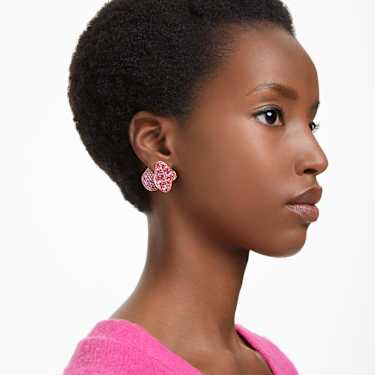 Idyllia stud earrings, Asymmetrical design, Flower, Pink, Gold-tone plated - Swarovski, 5650561