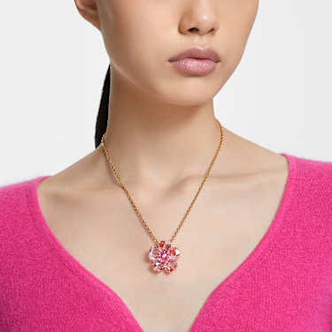 Idyllia necklace, Flower, Pink, Gold-tone plated by SWAROVSKI